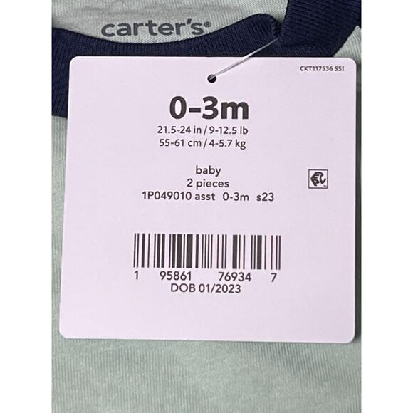 Carter’s Baby 2 Pieces 0-3M Green W/Blue And Animals - Picture 4 of 5